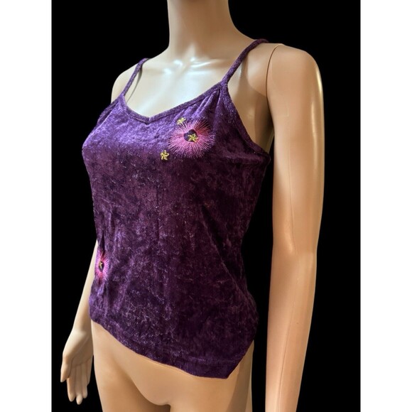 VTG Xhilaration Womens Purple Velvet V Neck Tank Top Small Y2K Fairy Embroidered - Picture 2 of 7